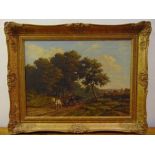 Joseph Dixon Clarke framed oil on canvas of a horse pulling logs on a cart, signed bottom left, 40.5