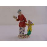 Meissen chinoiserie figural group of a lady carrying a tea tray and boy with a bird, marks to the