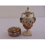 A late 19th century Crown Naples covered vase and a matching box with hinged cover