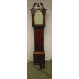 An early 19th century longcase clock with painted white enamel dial, moon phase, two train movement,