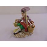Meissen chinoiserie figurine of a man with an umbrella and fish in baskets, incised 2655 marks to
