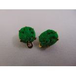 A pair of Chinese 14ct gold and jade earrings