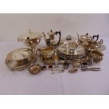 A quantity of silver plate to include a soup tureen and cover, a gallery tray and various