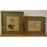 William Russell Flint two framed and glazed monochromatic prints of naked ladies, signed in the