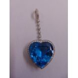 18ct white gold, blue topaz and diamond heart shaped pendant, approx total weight 27.6g