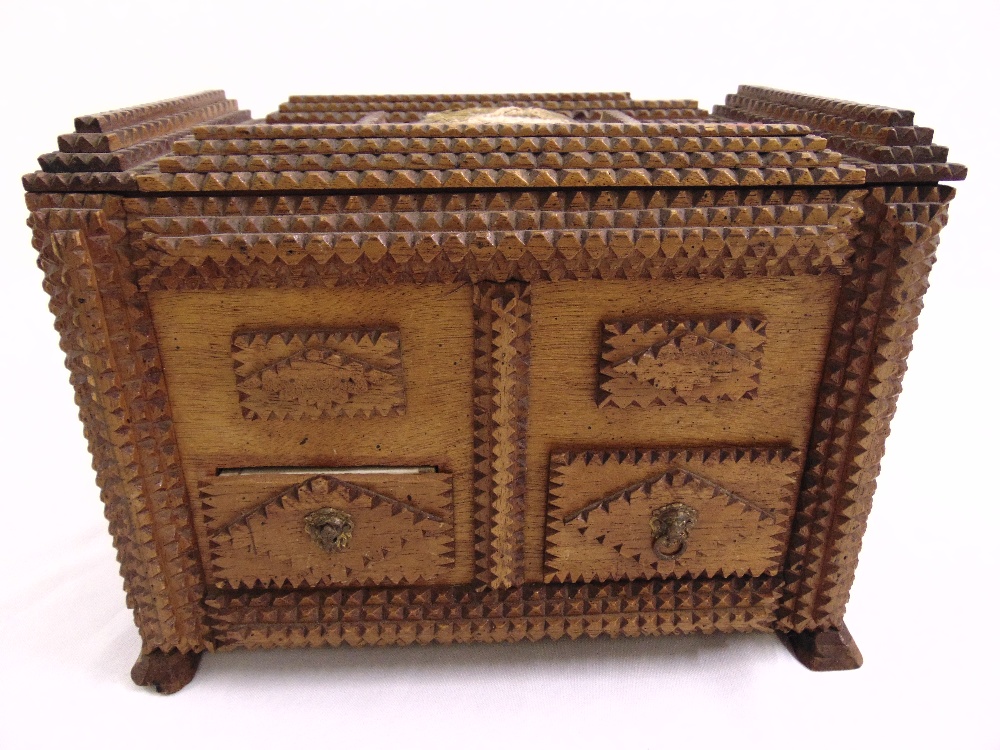 A 19th century American tramp work chip carved box