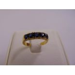 18ct yellow gold five stone sapphire ring, approx total weight 2.7g