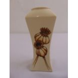Moorcroft shaped rectangular vase decorated with stylised poppies designed by Helen Dale, marks to