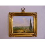 KPM Berlin rectangular hand painted porcelain plaque of figures in a landscape with an urban