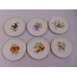 Six Hutchenreuther dessert plates decorated with fruits, flowers and birds