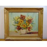 Elizabeth Bridge framed oil on canvas still life of flowers, signed bottom right, 40.5 x 51cm
