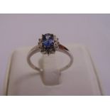 9ct white gold, sapphire and diamond cluster ring, approx total weight 2.2g