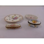 A quantity of continental porcelain to include patch boxes, a pin tray and a Dresden plate (4)