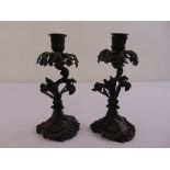 A pair of 19th century bronze candlesticks of naturalistic form in the rococo style