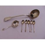 A quantity of silver to include a George IV fiddle pattern silver soup ladle, London 1824, a