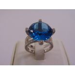 18ct white gold, blue topaz and diamond dress ring, approx total weight 11.8g