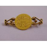 A Victorian yellow gold brooch inscribed Boer War 1899-1900 and Krugers Last Sov, tested 9ct, approx