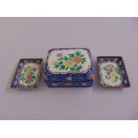 An enamel box with two matching enamel pin dishes