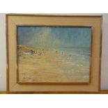 A framed oil on panel of a Norfolk beach indistinctly signed bottom left, 33 x 43cm