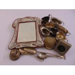 A quantity of silver to include cream jugs, sugar bowls, a heart shaped pin cushion, a watch case