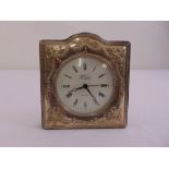 R. Carr silver mounted desk clock, white enamel dial with Roman numerals