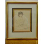 Marcel Vertes framed and glazed sketch of a flapper signed and dated, 15 x 11.5cm