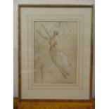 A framed and glazed Dali style lithograph of a dancing lady, 33.5 x 23cm
