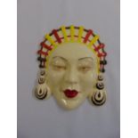 Clarice Cliff Bizarre Art Deco wall mask, marks to the verso