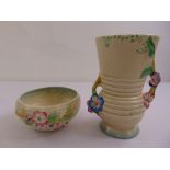 Clarice Cliff My Garden floral relief fruit bowl 86a and a matching vase 90b, marks to the bases