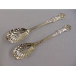 A pair of Victorian Queens pattern silver salad servers with shell bowls, London 1849