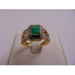 14ct yellow gold emerald and diamond dress ring, approx total weight 3.0g