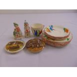 A quantity of porcelain to include Beswick figurines, a part Art Deco teaset and two pot lids