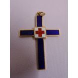 A yellow gold and enamel cross pendant, tested 18ct, approx total weight 8.9g