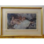 Russell Flint framed and glazed lithograph with blind stamp of a semi naked recumbent beauty, signed