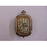 Chinese white metal snuff box of elongated octagonal form with polychromatic enamel decoration