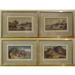 Four framed and glazed watercolour views of the Far East, 15 x 26cm each
