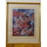 Russell Flint framed and glazed lithograph with blind stamp of six semi nude ladies, signed bottom