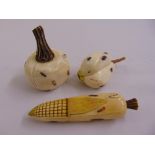 Three 19th century carved Shibayama Meiji period vegetable carvings with applied insects