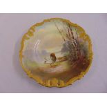 Royal Doulton hand painted cabinet plate decorated with ducks by a lake, marks to the base