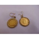 A pair of half sovereign earrings in 9ct gold frames, approx total weight 10.9g