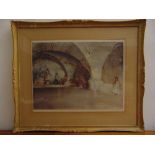 Russell Flint framed and glazed lithograph with blind stamp of ladies in a cavern, signed bottom