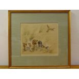 George Vernon Stokes framed and glazed limited edition lithograph of hunting dogs and a duck 53/75