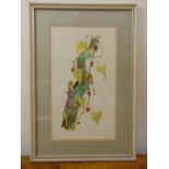 David Barber framed and glazed watercolour of berries on a branch, signed bottom right, 50 x 29cm
