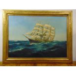 Daniel Sherrin (1868-1940) framed oil on canvas of a three masted sailing ship, 76 x 107cm