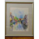 Charlotte Stephenson framed and glazed watercolour of a Bruges canal scene, signed bottom left, 41 x