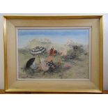 Pierre Nolot framed and glazed watercolour of figures on a beach signed bottom right, 46 x 65cm