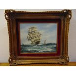 John Bentham Dinsdale framed oil on canvas of galleons, signed bottom left, 25 x 30cm ARR applies