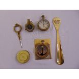 A quantity of brass marine items to include a Verners Pattern compass with Mother of Pearl face