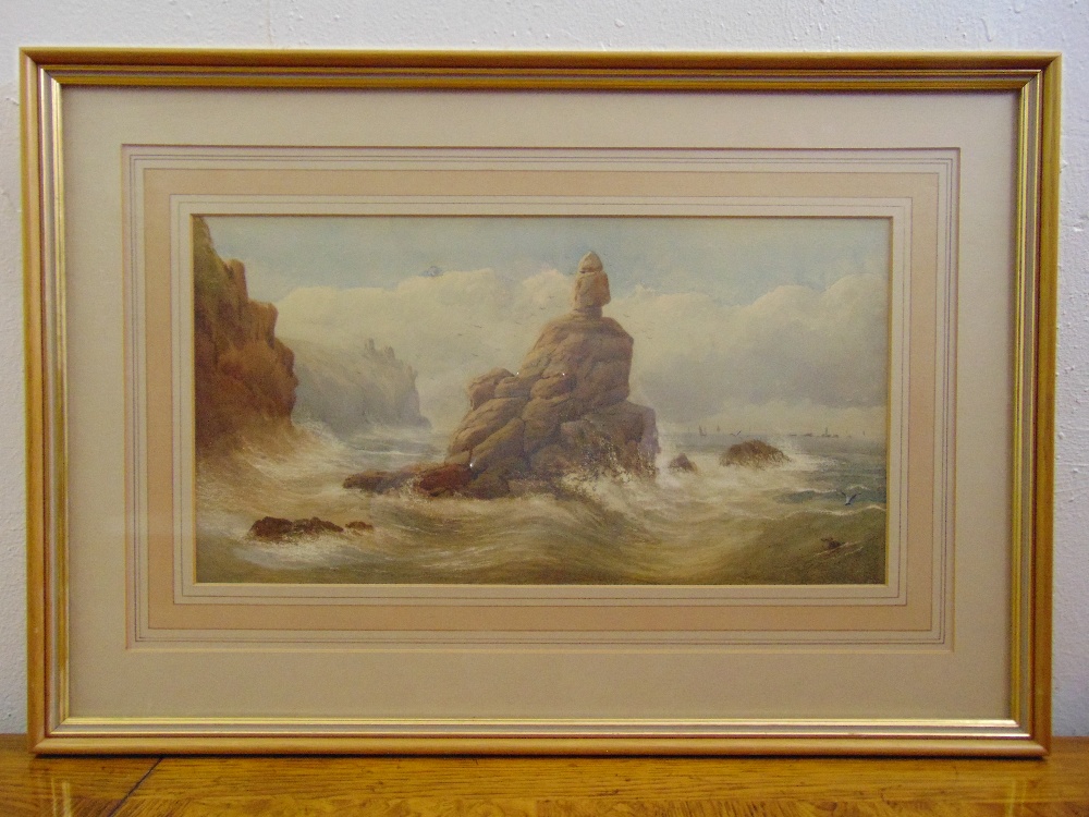 Landsend framed and glazed watercolour titled Irish Lady Rocks, 20 x 38.5cm