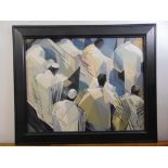 T. Abrahams framed acrylic on canvas of a community praying, signed bottom right 56.5 x 72cm ARR